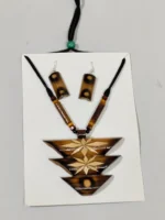 Handmade Bamboo Geometric Jewellery Set – Tribal Pendant Necklace with Earrings - Image 4