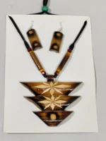 Handmade Bamboo Geometric Jewellery Set – Tribal Pendant Necklace with Earrings