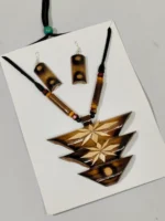 Handmade Bamboo Geometric Jewellery Set – Tribal Pendant Necklace with Earrings - Image 3