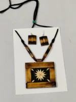 Bamboo Geometric Jewellery Set – Tribal Pendant Necklace with Earrings - Image 6