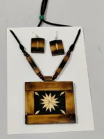 Bamboo Geometric Jewellery Set – Tribal Pendant Necklace with Earrings - Image 5