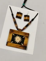 Bamboo Geometric Jewellery Set – Tribal Pendant Necklace with Earrings - Image 4