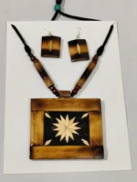 Bamboo Geometric Jewellery Set – Tribal Pendant Necklace with Earrings