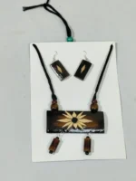 Bamboo Geometric Jewellery Set – Tribal Pendant Necklace with Earrings - Image 5