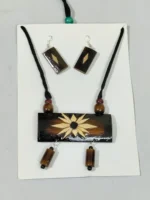 Bamboo Geometric Jewellery Set – Tribal Pendant Necklace with Earrings