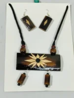 Bamboo Geometric Jewellery Set – Tribal Pendant Necklace with Earrings - Image 2