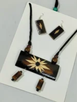 Bamboo Geometric Jewellery Set – Tribal Pendant Necklace with Earrings - Image 3