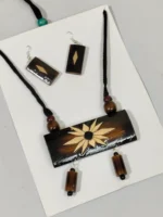 Bamboo Geometric Jewellery Set – Tribal Pendant Necklace with Earrings - Image 4