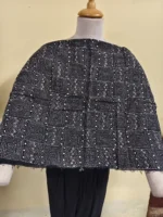 Cotton Kantha Stitch All-Over Blouse Material – Black Chevron & Four-Petal - Image 4