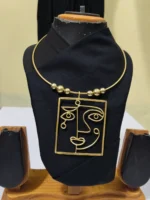 Abstract Line Art Face Brass Pendant Necklace – Artisan Crafted Design - Image 4