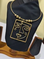 Abstract Line Art Face Brass Pendant Necklace – Artisan Crafted Design - Image 2