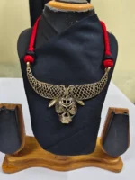 Handmade Dokra Brass Bull Head Necklace Made with Red Thread