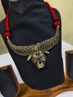 Handmade Dokra Brass Bull Head Necklace Made with Red Thread - Image 3