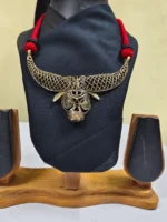 Handmade Dokra Brass Bull Head Necklace Made with Red Thread - Image 4