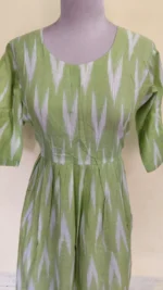 Cotton Gowns for women - Green Cotton Ikat Gown – Handwoven Ikat Pattern Dress - Image 5