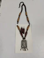 Oxidised Radha Krishna Pendant Necklace Set with Earrings - Image 4