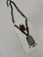 Oxidised Radha Krishna Pendant Necklace Set with Earrings - Image 3