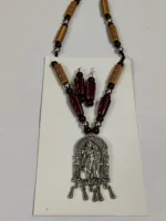 Oxidised Radha Krishna Pendant Necklace Set with Earrings
