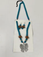 Oxidised Butterfly Pendant Beaded Necklace Set with Earrings