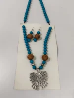 Oxidised Butterfly Pendant Beaded Necklace Set with Earrings - Image 4