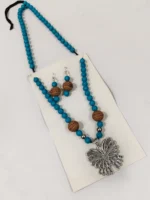 Oxidised Butterfly Pendant Beaded Necklace Set with Earrings - Image 3