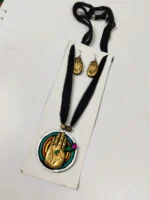 Handcrafted Black Terracotta Jewellery Set with Earrings – Artistic Hand Motif Pendant - Image 3
