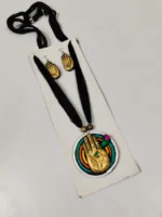 Handcrafted Black Terracotta Jewellery Set with Earrings – Artistic Hand Motif Pendant - Image 4