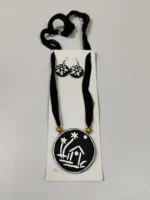 Handcrafted Black Terracotta Jewellery Set – Tribal Art Pendant with Matching Earrings - Image 5