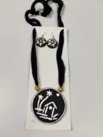 Handcrafted Black Terracotta Jewellery Set – Tribal Art Pendant with Matching Earrings - Image 4