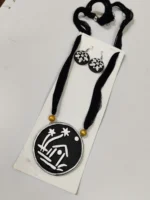 Handcrafted Black Terracotta Jewellery Set – Tribal Art Pendant with Matching Earrings - Image 2