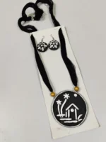 Handcrafted Black Terracotta Jewellery Set – Tribal Art Pendant with Matching Earrings - Image 3