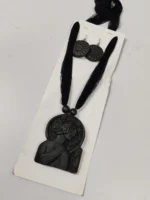 Handcrafted Black Terracotta Jewellery Set with Earrings - Image 3