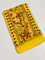 Handmade Yellow Cotton Kantha Stitch Blouse Piece - Image 3
