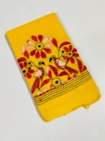 Handmade Yellow Cotton Kantha Stitch Blouse Material - Image 3