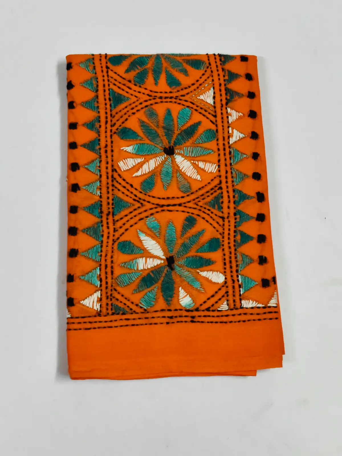 1000797766.webp Kantha Stitch Cotton Blouse Piece Material (Orange) - Image 1