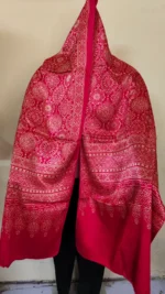 Ajrakh Handblock Mashru Modal Silk Stole – Pink Lotus & Mandala Motif