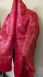 Ajrakh Handblock Mashru Modal Silk Stole – Pink Lotus & Mandala Motif - Image 3