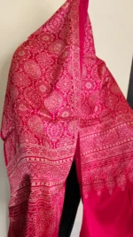 Ajrakh Handblock Mashru Modal Silk Stole – Pink Lotus & Mandala Motif - Image 4