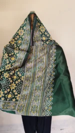 Ajrakh Modal Silk Stole Hand block (Mashru Silk) Green - Image 2