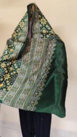 Ajrakh Modal Silk Stole Hand block (Mashru Silk) Green - Image 4