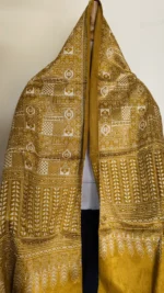 Ajrakh Modal Silk Stole Dupatta Hand block (yellow Sonali colour)