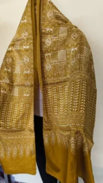 Ajrakh Modal Silk Stole Dupatta Hand block (yellow Sonali colour) - Image 3