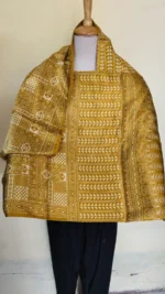 Ajrakh Modal Silk Stole Dupatta Hand block (yellow Sonali colour) - Image 4