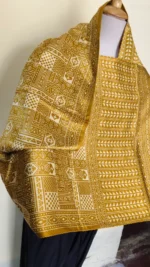 Ajrakh Modal Silk Stole Dupatta Hand block (yellow Sonali colour) - Image 6