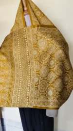 Ajrakh Modal Silk Stole Hand block (yellow Sonali colour) - Image 5