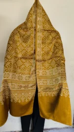 Ajrakh Modal Silk Stole Hand block For Women (yellow Sonali colour)