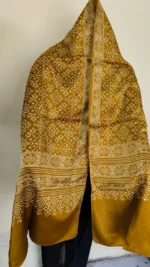 Ajrakh Modal Silk Stole Hand block For Women (yellow Sonali colour) - Image 2