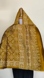 Ajrakh Modal Silk Stole Hand block For Women (yellow Sonali colour) - Image 4