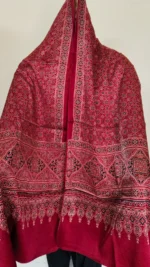 Ajrakh Hand block Printed Mashru Modal Silk Stole – Red Maroon - Image 2