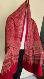 Ajrakh Hand block Printed Mashru Modal Silk Stole – Red Maroon - Image 3